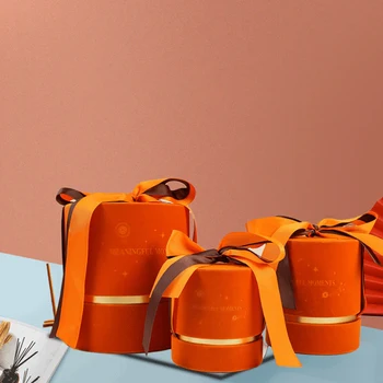 

Candy Box Gift Box Present Stroage Box High-end Gift Box flannel for Wedding Gifts Birthday Round Orange Christmas Packing Box