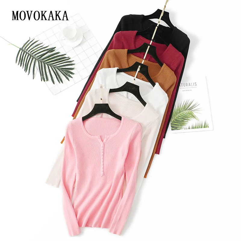 

Fashion Button Sweater Women V-Neck Sweater Female Slim Pullover Knit Sweater Women Winter Jumper Woman Korean Jumper Pull Femme