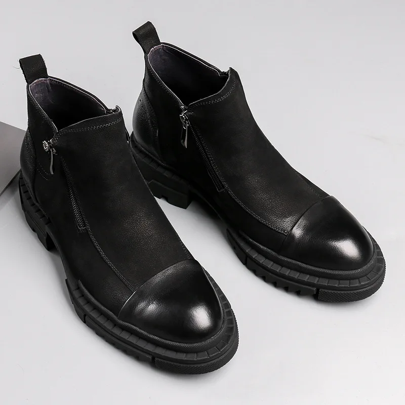 Мужские кожаные ботинки на толстой подошве Bota Masculina рабочие ботильоны с острым