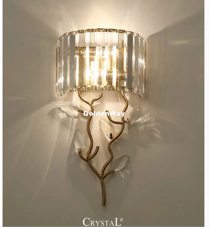

Modern Crystal Wall Lamp Bedroom Bedside Living Room Cafe Dining Room W23cm H42cm LED Wedding Room Aisle Light Deco Wall Sconces