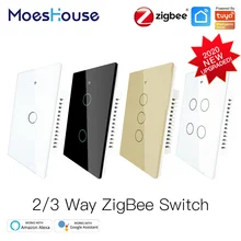 ZigBee Wall Touch Smart Light Switch With Neutral/No Neutral ,No Capacitor Smart Life/Tuya Works with Alexa,Google Hub Required
