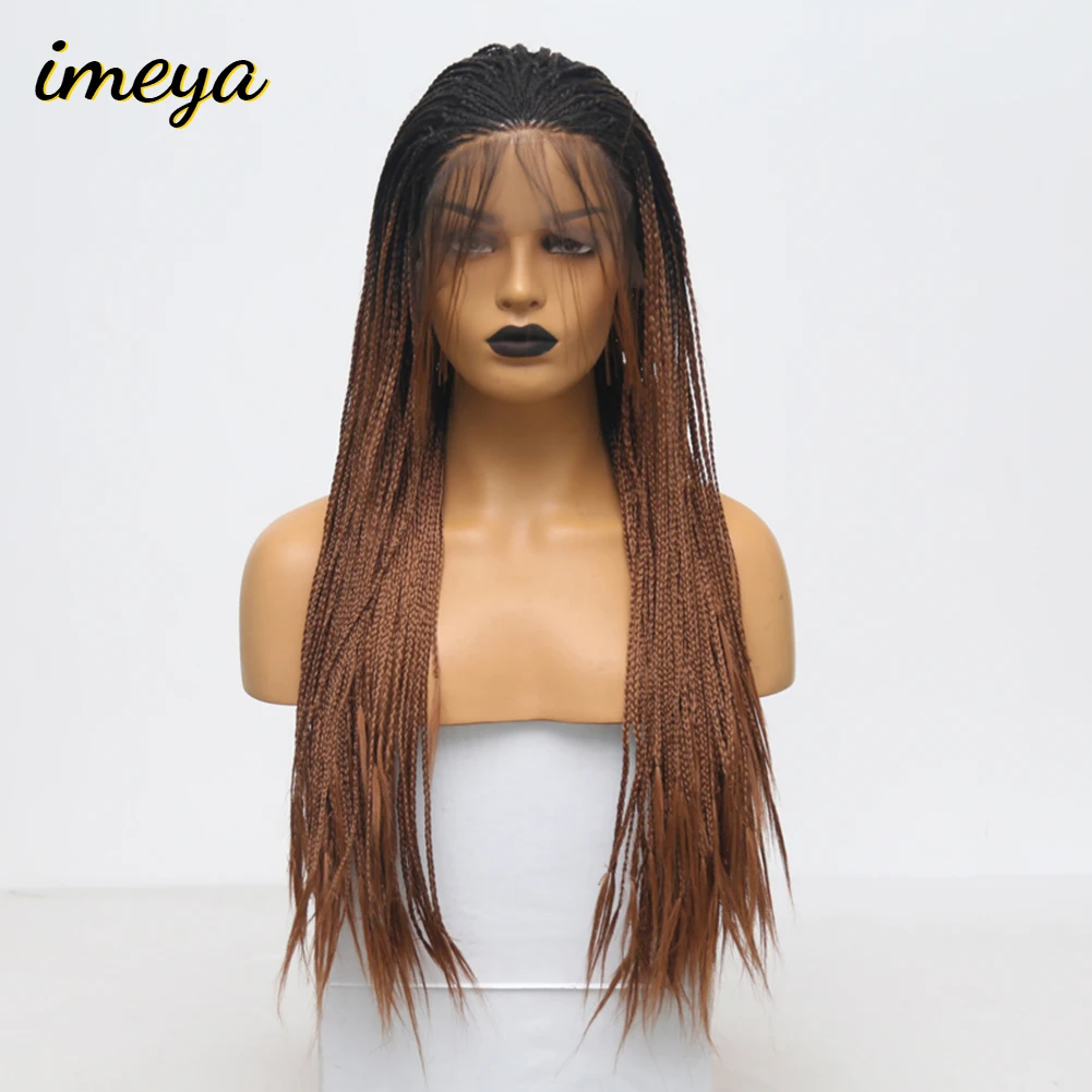 Imeya Synthetic Lace Front braid Wigs High Temperature Heat Resistant Fiber Ombre Brown Micro Braided Wigs For Women