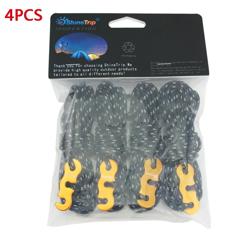 

4pcs 3mm Adjustable Wind Rope High-strength Multifunctional Reflective Outdoor Alloy With S-Ring Hook Wigwam Accessories
