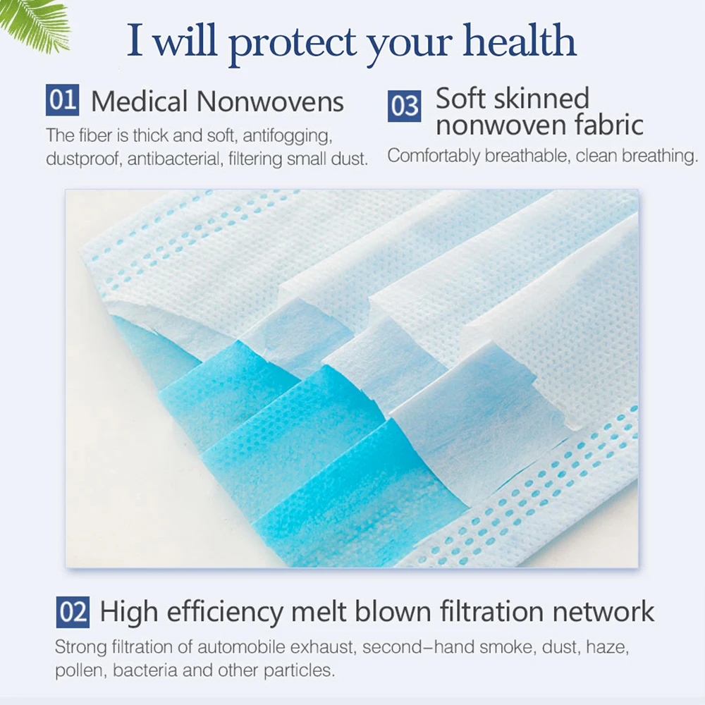 100 Pcs Disposable Non-woven Dust Masks Elastic Anti PM2.5 Anti Breathing Safety 3 Layers Masks Face Care Elastic Ear-loops