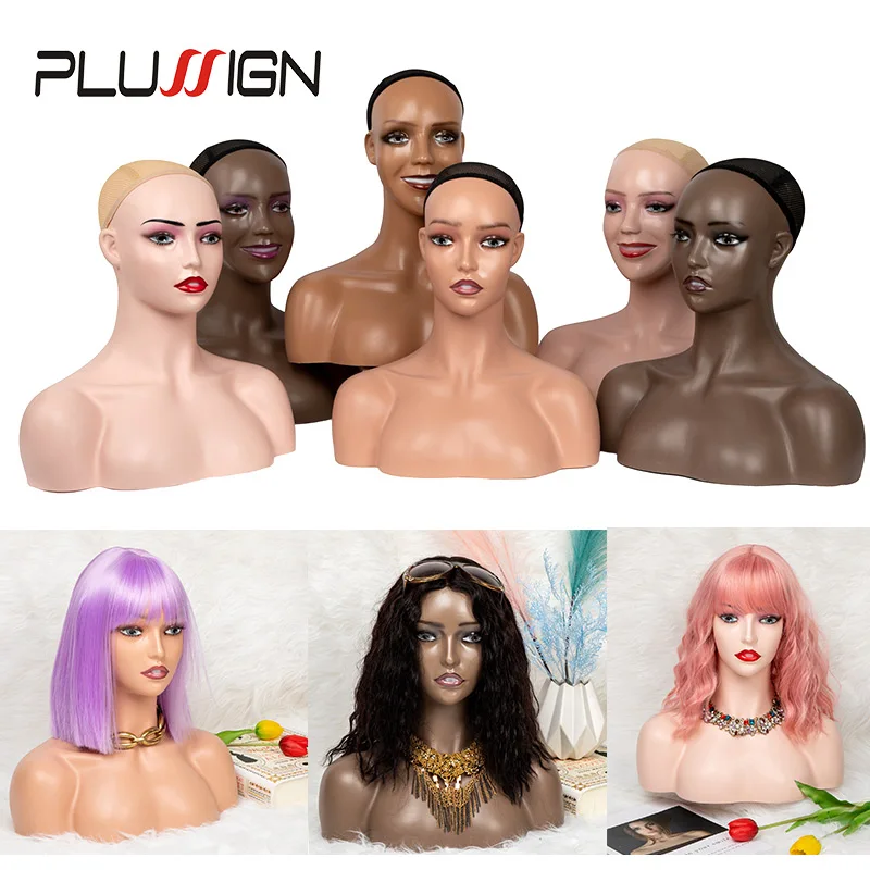 Top Smiling Face Head For Wigs Display Female Model Beige Brown Color Manikin Wig Stand Mannequin With Shoulders |