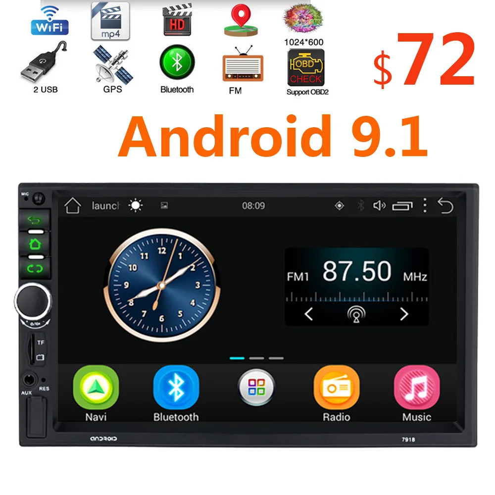 Универсальная Автомагнитола 2 DIN Android 9 1 GPS Гб ОЗУ FM USB SD AUX TF Bluetooth MP5