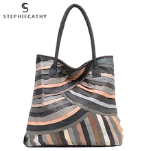 SC брендовая стильная сумка-тоут из натуральной кожи для женщин, большая сумка на плечо, женская сумка из мягкой овчины в стиле пэчворк, Женская Повседневная сумочка