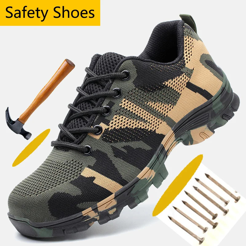 

Protective Steel Toe Anti-smashing Work Safety Shoes Mens Camouflage Mesh Anti-puncture Safety Shoes for Men Hiking Shoes