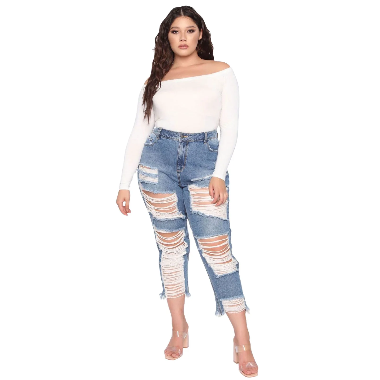 

Boyfriend Hole Ripped Jeans Women Pants Cool Denim Vintage Straight Jeans Holow Out High Waist Casual Pants Female