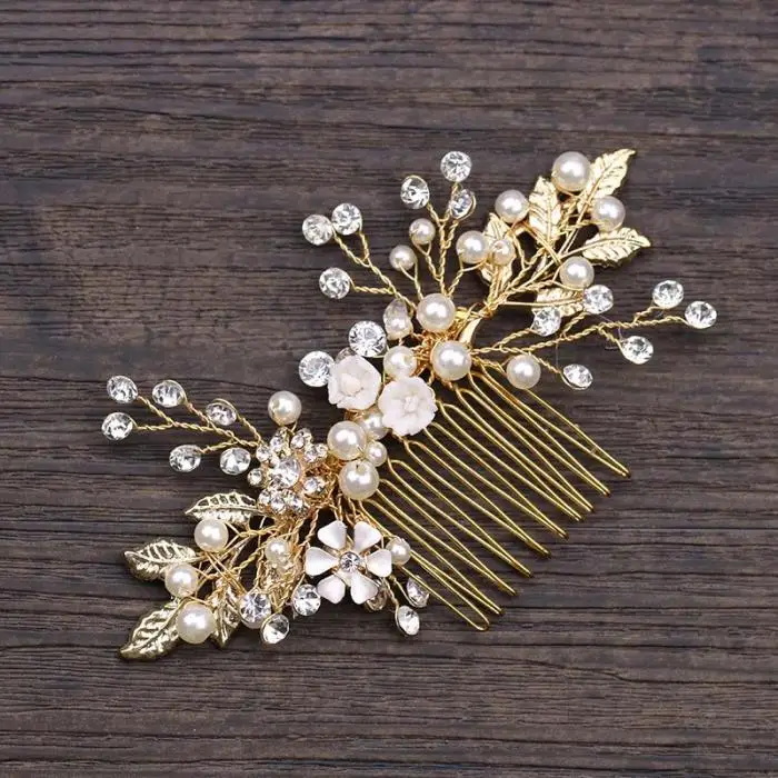 Модный золотой цветочный кристалл smullated жемчуг гребни для волос Noiva невесты свадебные украшения для волос аксессуары для украшения вуали