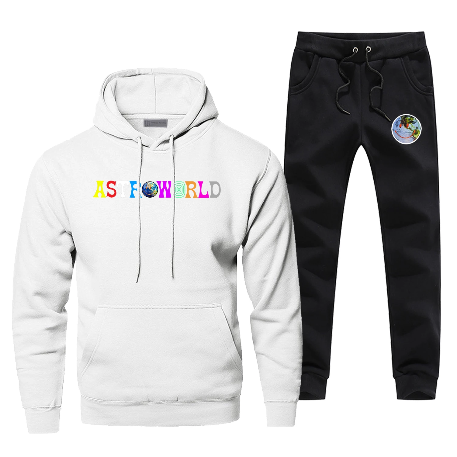 Модные толстовки с принтом Трэвиса Скотта Astroworld, мужские толстовки Харадзюку, толстовки и штаны, комплекты из 2 предметов, мужские спортивные костюмы в стиле хип-хоп с принтом Wish You WAS Here - Цвет: White