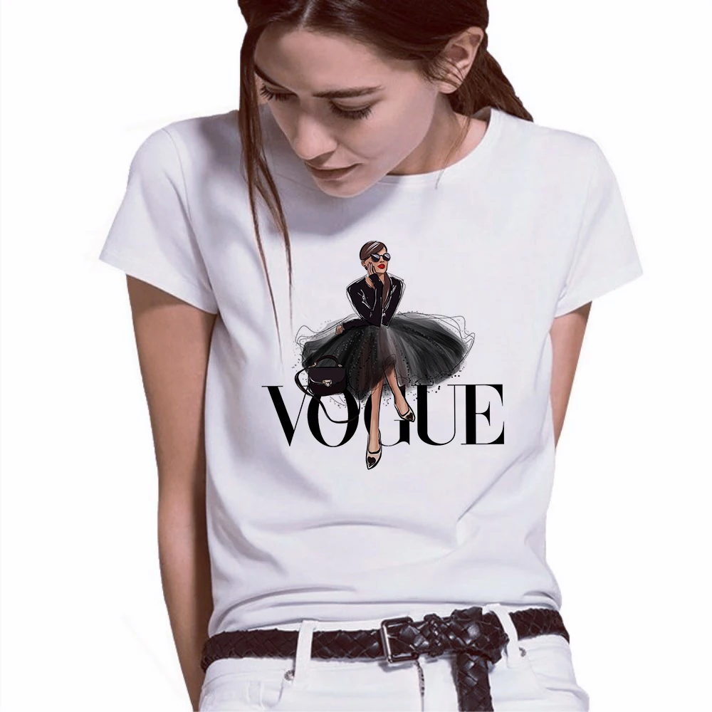 2019 New Arrivals Fashion VOGUE Printed T shirt Women Harajuku Trend Style O-Neck T-Shirts Summer Short Sleeve Casual TShirt Top