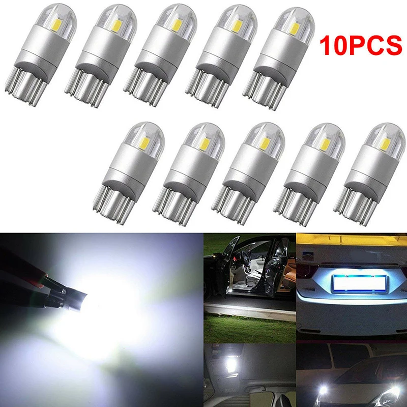 10 шт. T10 светодиодный лампы белый светодиодный светильник T10 3030 2SMD Подсветка салона 12V 6000K чтение двери боковые лампы