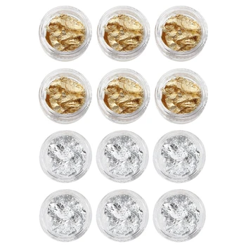 

12 PCS Gold Silver Foil Paillette Nail Art Tips French UV Gel