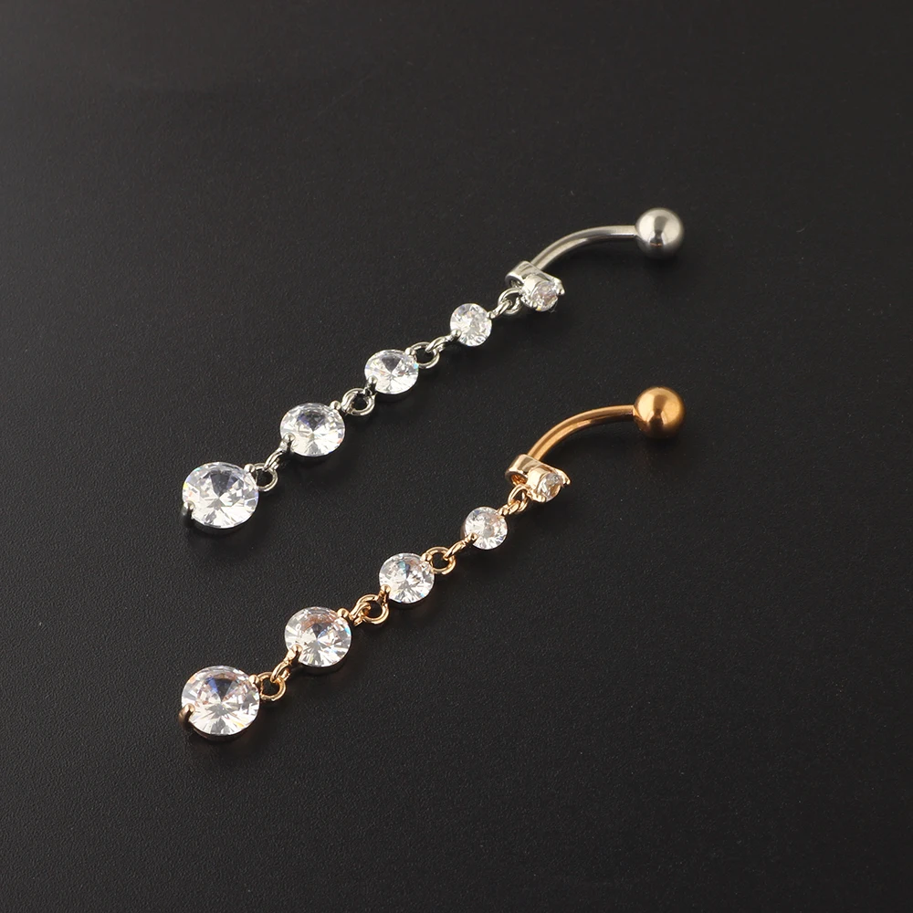 Wholesale Body Jewelry Silver Color Crystal Belly Button Rings 16G Titanium Dangle Belly Ring Bellybutton Piercing