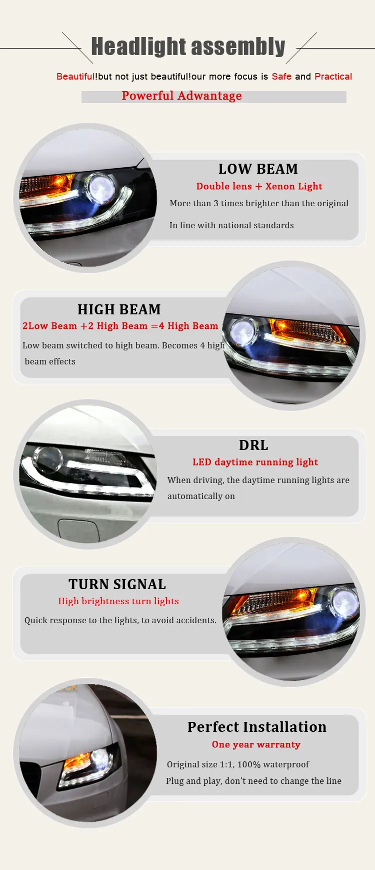 2PCS Car Style LED headlights for Audi A4 B8 2008-2012 for A4L B8 headlamp LED DRL Lens Double Beam H7 HID Xenon bi xenon lens