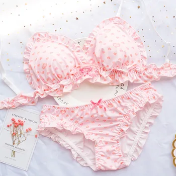 

Cute Corgi Heart Japanese Milk Silk Bra & Panties Set Wirefree Underwear Sleep Intimates Set Kawaii Lolita Bra and Panty Set