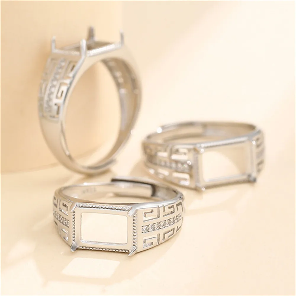 Ring Setting for 9x11mm12x17mm Rectangle Cabochons Ring Blank White Gold Plated 925 Silver Zircon Adjustable Ring Base SR0176 Ring Setting for 9x11mm12x17mm Rectangle Cabochons Ring Blank White Gold Plated 925 Silver Zircon Adjustable Ring Base SR0176
