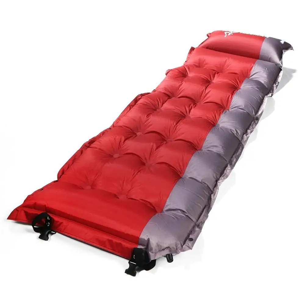 Утолщенный Самонадувающийся коврик для сна, открытый пляжный кемпинг, надувной матрас, влагостойкий эпонж, тканевый тент, подушка, теплая - Цвет: RED