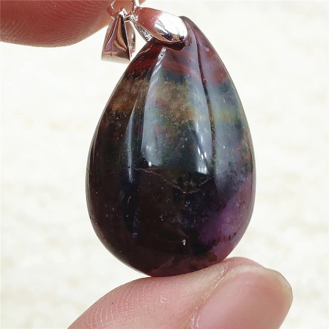 Genuine Natural Cacoxenite Auralite 23 Purple Red Pendant Water Drop Rutilated Bead Women Men AAAAAA