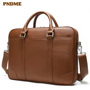 

Business genuine leather men's briefcase retro casual natural real cowhide laptop shoulder messenger bag large capacity handbag