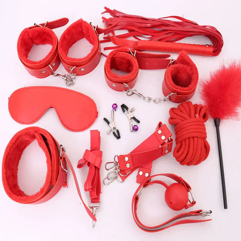 Эротические БДСМ сексуальные комплекты черный/розовый/пуэпль/красный кожаный