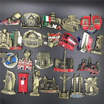 

21 Countries Famous Scenery Fridge Magnets Vintage Metal Refrigerator Magnetic Stickers Kitchen Home 3D Diy Deocr 6-9cm