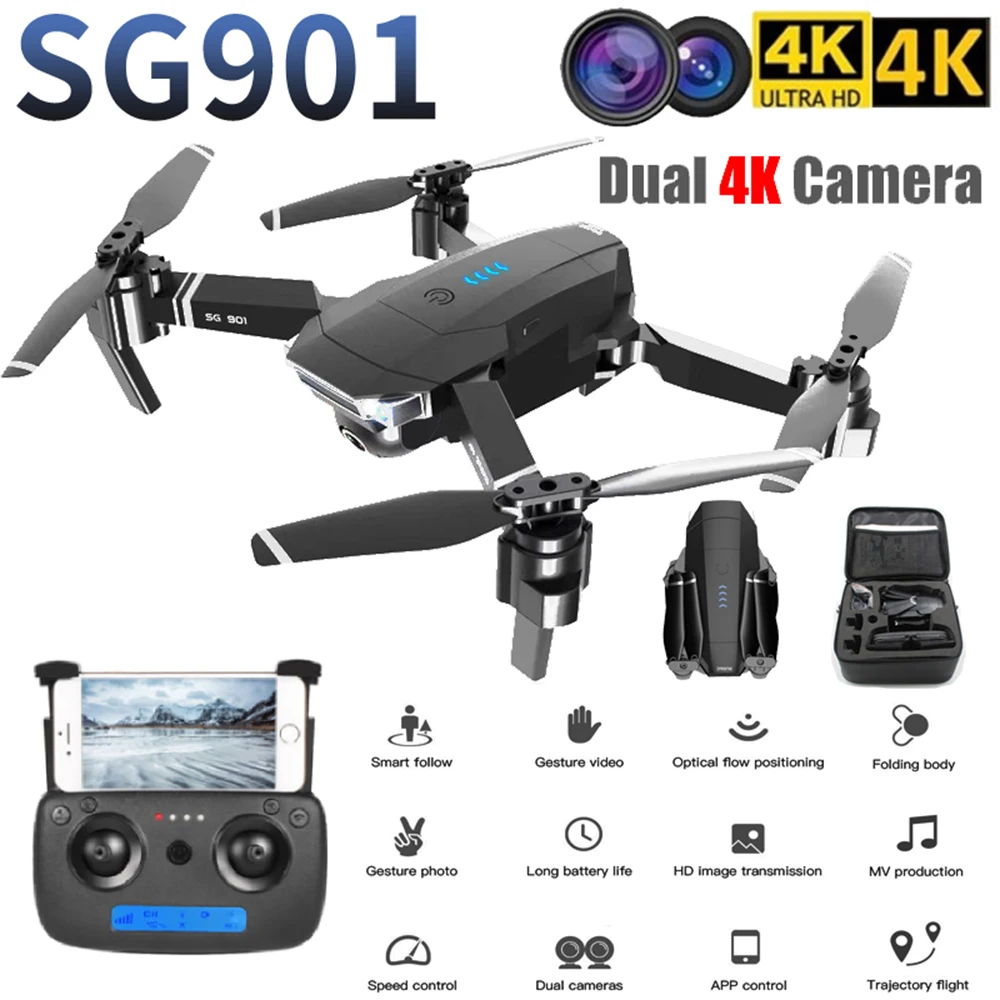 SG901 камера Дрон 4K HD Двойная камера складные дроны слежения за мной Квадрокоптер FPV Профессиональный Профессиональные с GPS долгий срок