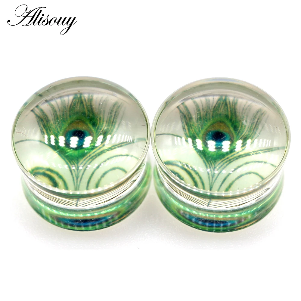 Alisouy 2 Stück Wolf Fisch Blume Feder Transparent Acryl Ohrstöpsel Expander Tunnel Streamer Ohrring Piercing Körperschmuck – Detail 13