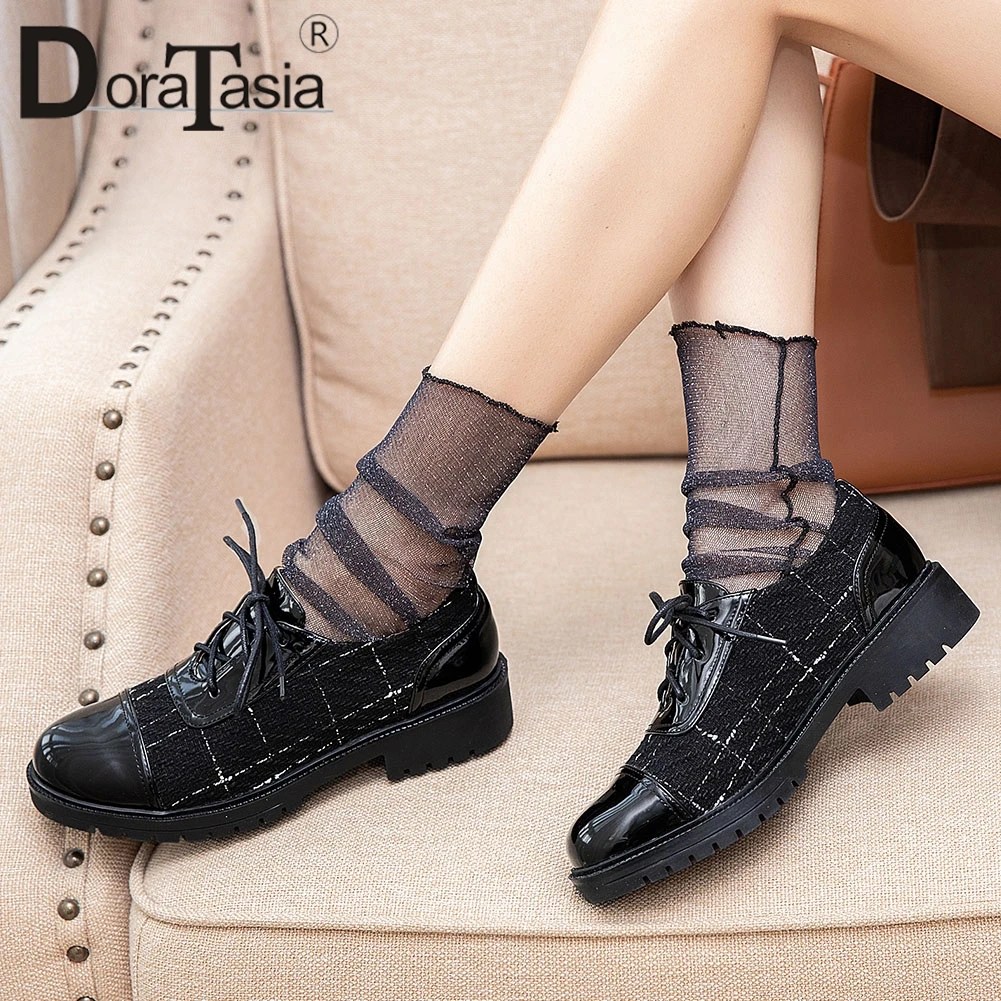 

DORATASIA Brand New Female Flats Spring Casual Office Round Toe Flats Women Lace Up Patchwork Low Heels Shoes Woman