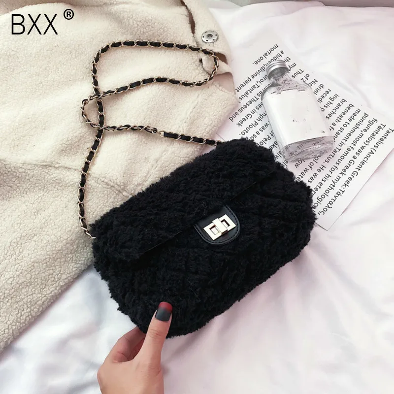 

[BXX] Faux Fur Crossbody Bags For Women 2020 Solid Color Winter Shoulder Messenger Bag Lady Warm Chain Flap Handbags a203
