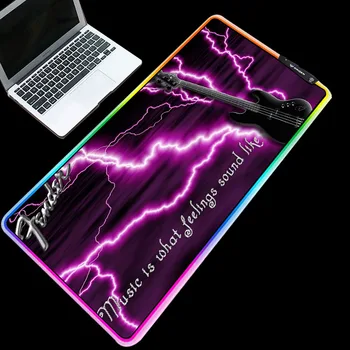 

RGB Mouse Pad XXL Cool Guitar Picture Printed Glowing Around Mouse Mats with High-end Rubber Base Waterproof 1.8m USB Cable
