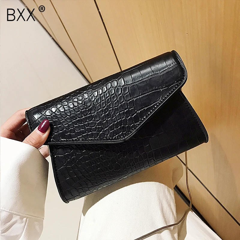 

[BXX] Crocodile Pattern PU Leather Bags For Women 2020 Spring Crossbody Shoulder Messenger Bag Female Handbags Chain Bag HK420