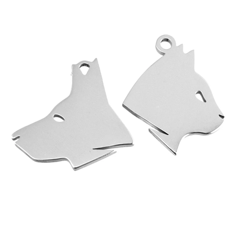 

Hunter dog head charm cat head pendant name tags blank pet tags Stainless steel mirror polished charms 50pcs