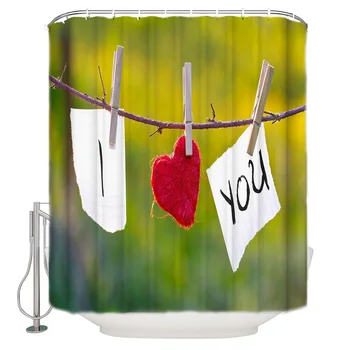 

Love Folder Text Countryside Scenery Green Plants Red I Love You Polyester Fabric Shower Curtain MAT 40X60CM
