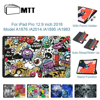 

MTT For iPad Pro 12.9 inch Tablet Case 2018 Version With Pencil Holder Slim PU Leather Magnetic Flip Fold Stand Cover Fundas