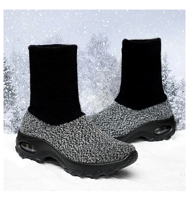 Warmth Winter Snow Boots Woman High Top Cushioning Running Shoes Plush Fur Socks Sneakers Big Size 43 Light Athletic Trainers