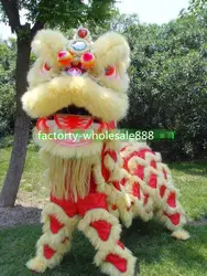 Реклама 100% шерсть лев желтый танец талисман костюмы китайское народное искусство для двух взрослых Одежда карнавал Хэллоуин косплей
