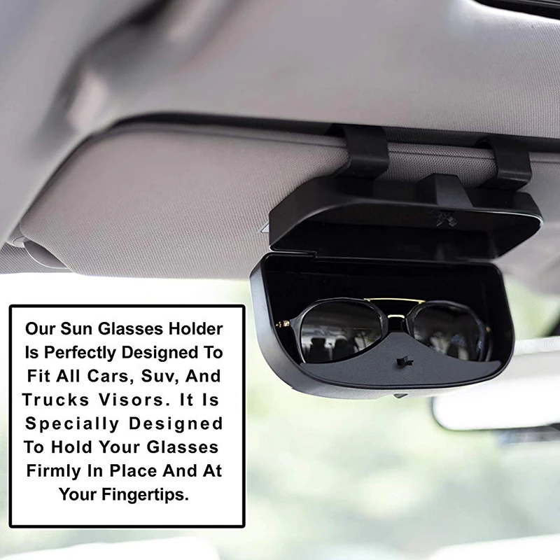 Car Sun Visor Sunglasses Case Holder Eye Glasses Organizer Box Credit Card Slots on the Outside Double Snap Clip Design Fits All