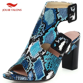 

Brand Design Big Size 43 Square High Heel Snake Veins Buckles Gladiator Women Shoes Summer Woman Sandals