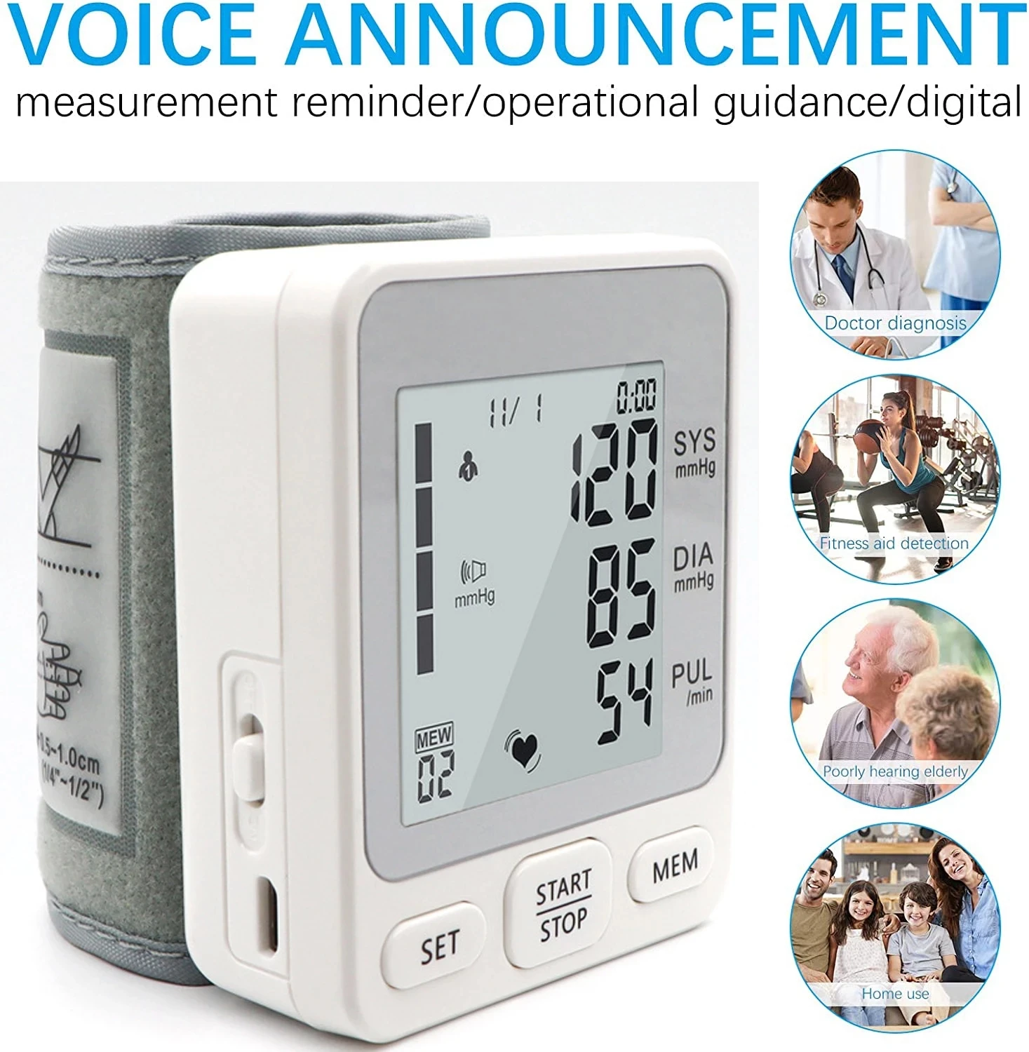 Multilingual Rechargeable USB Voice Digital Wrist Blood Pressure Monitor Automatic Tonometer Pulse Rate Heart Sphygmomanometer