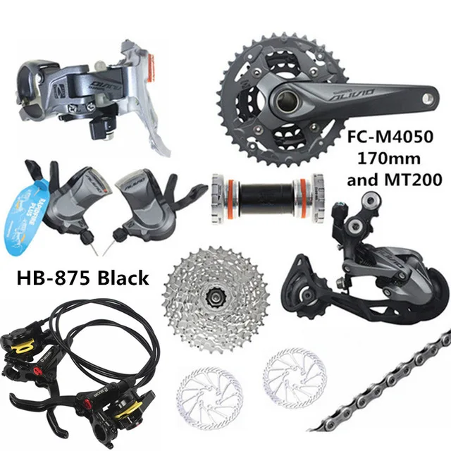 170mm HB-875 Black SHIMANO ALIVIO M4050/M4000 9-27-скорость горный велосипед сдвиг комплект добавляет зум HB-875 тормозной HS1 160 мм, суперсильные магниты - Цвет: 170mm HB-875 Black