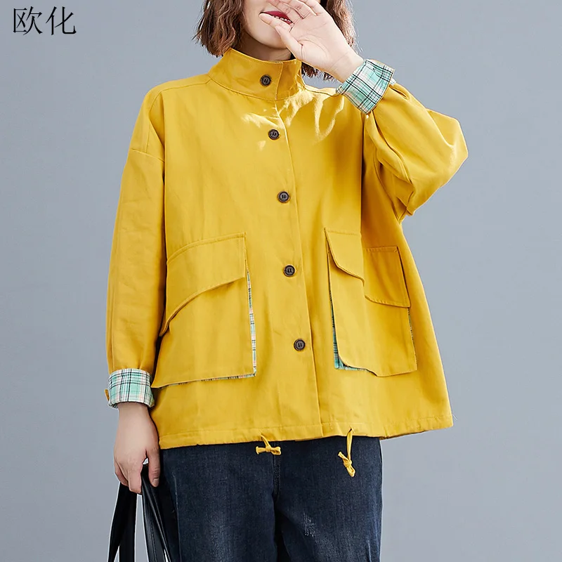 

Women Jackets Coats Plus Size Autumn Big Size Cardigan Female Loose Outerwear Long Sleeve Korean Pocket Button Clothing 5XL 2020