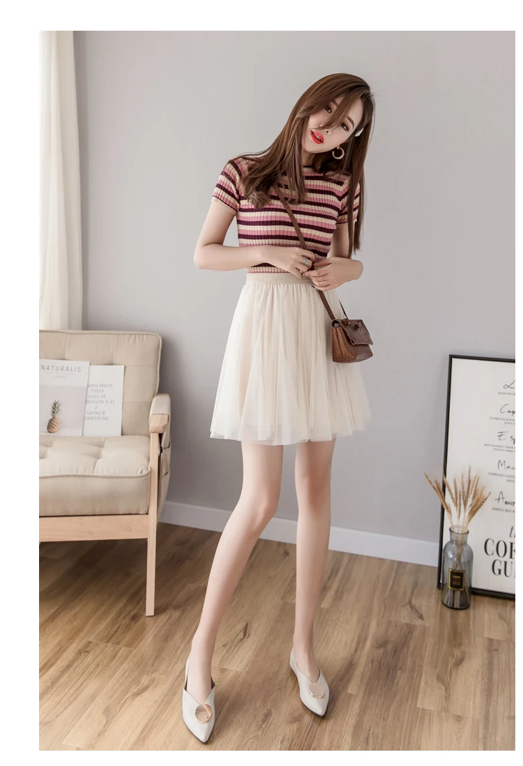 Новинка, винтажная плиссированная мини-юбка, Женская Корейская фатиновая сетчатая юбка с высокой талией, Розовая белая трапециевидная короткая юбка, весна-лето Falda