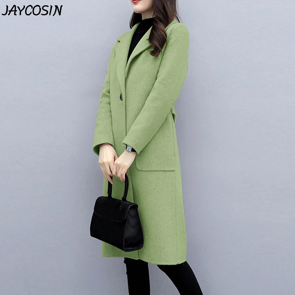 JAYCOSIN, Женское шерстяное пальто, винтажное, на одной пуговице, куртка с длинным рукавом, кардиган, тонкое пальто, зимнее, для работы, офиса, одноцветная, длинная верхняя одежда