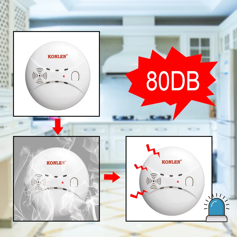 KONLEN Беспроводной детектор дыма датчик сигнализации 433 МГц пожарная защита для умного дома охранная сигнализация