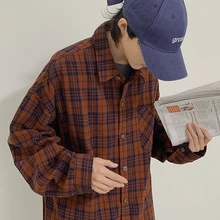 Мужская рубашка новая летняя Тонкая Клетчатая рубашка с длинным рукавом Свободная Повседневная рубашка с отворотом модная индивидуальная одежда для молодых мужчин