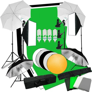 

Photography Photo Studio Softbox Lighting Kit 50x70cm Softbox Umbrella Reflector Background Stand 4 Color Backdrops 135W Bulb