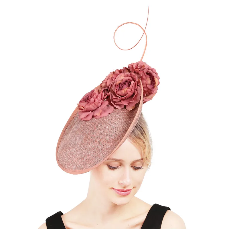 Богатые женские большие Дерби шляпа шляп для торжественного случая украшена очаровательными цветами головные уборы аксессуары женский головной убор повязка на голову, модная мягкая фетровая шляпа