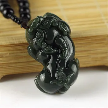 

Natural verde oscuro HETIAN nefrita colgante tallado a mano PIXIU colgante collar redondo joyería de moda para hombre ¡!